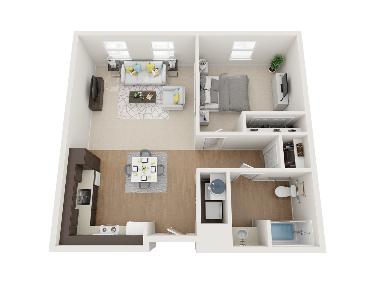 Floor plan for 1 bed, 1 bath, 706 sqft